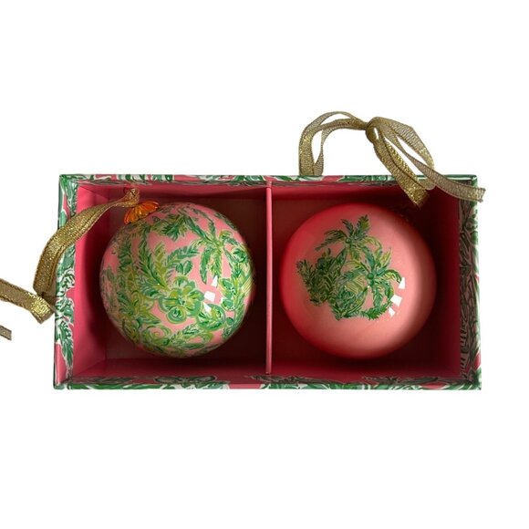Lilly Pulitzer Other - Lilly Pulitzer Christmas Ornaments Set of 2  Pink and Green Floral Pattern